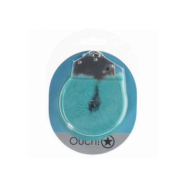 OUCH! HEAVY DUTY FLUFFY HANDCUFFS - BLUE  - Image 1