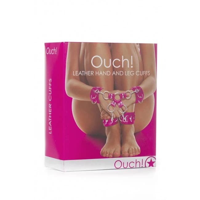 Ouch! Leather Hand and Legcuffs Pink - Image 1