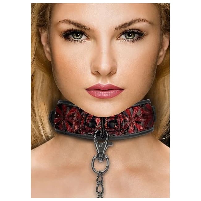 Ouch! Luxury Collar with Leash Burgundy - Image 1
