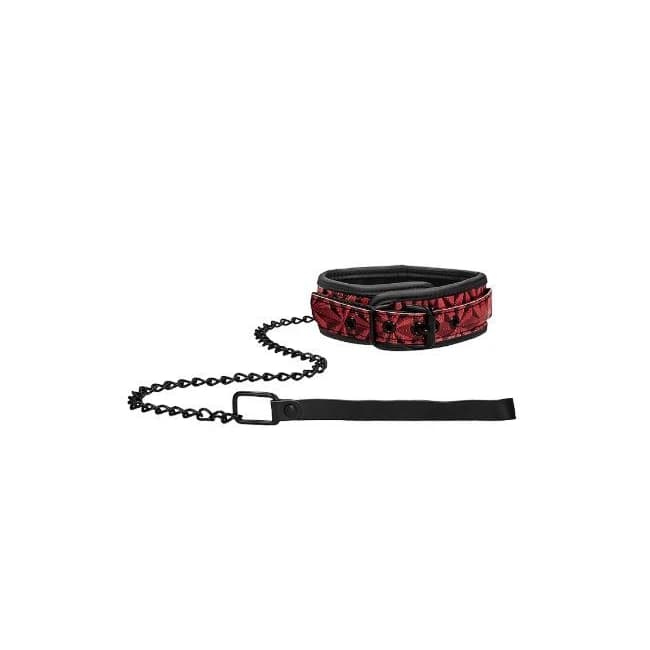 Ouch! Luxury Collar with Leash Burgundy - Image 2