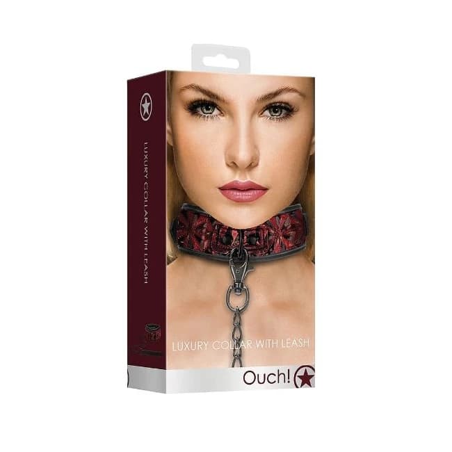 Ouch! Luxury Collar with Leash Burgundy - Image 3