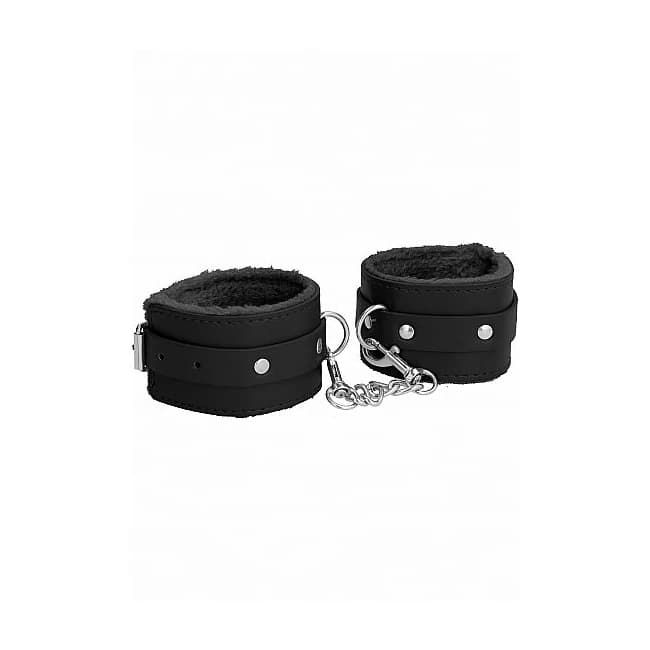 OUCH! PLUSH LEATHER HANDCUFFS BLACK  - Image 1