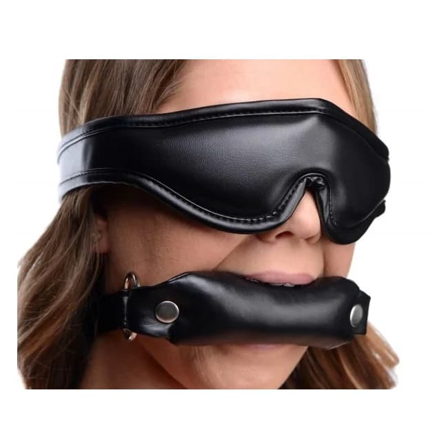 Padded Blindfold and Gag Set Black - Image 1