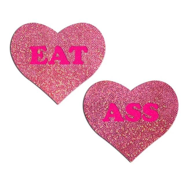 Pastease Eat Ass Hearts Pink Glitter - Image 1