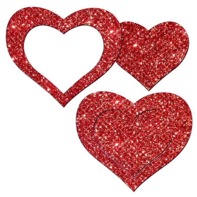 Pastease Glitter Peek a Boob Hearts Red - Image 1