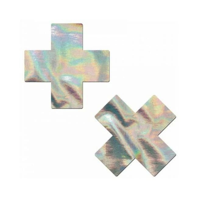 Pastease Holographic Crosses Pasties Silver - Image 1