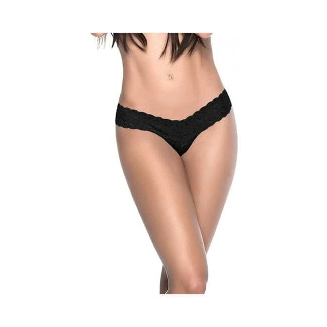 Patterned Lace Thong Black - Image 1