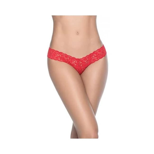 Patterned Lace Thong Red - Image 1