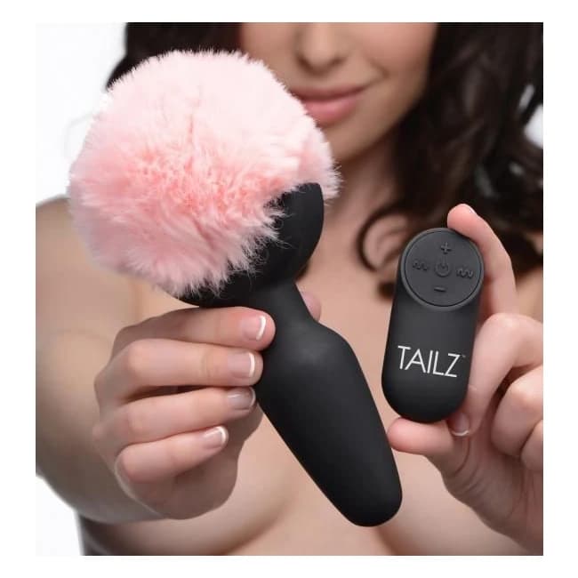 Pink Bunny Tail Vibrating Anal Plug - Image 1
