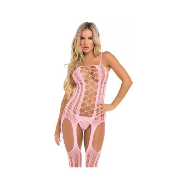 Pink Lipstick Fake News Bodystocking Pink O/s - Image 1