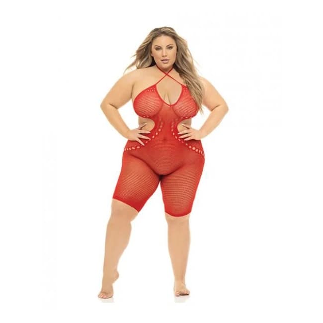 Pink Lipstick Fill Me in Bodystocking Red Qn - Image 1
