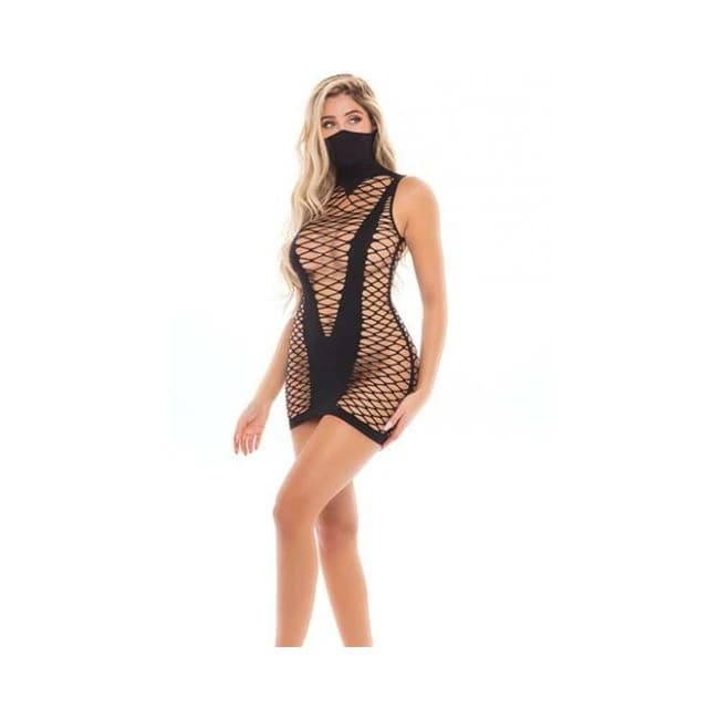 Pink Lipstick Masquerade Mask Dress Black O/s - Image 1