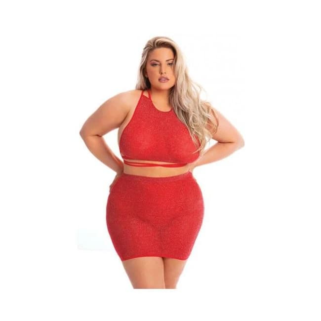 Pink Lipstick Midnight Sun Skirt Set Red Qn - Image 1