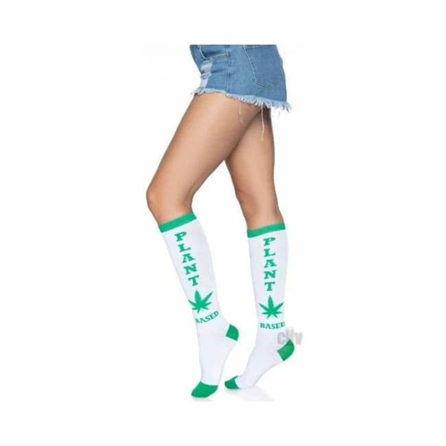 Plant Based Knee Highs Os White/green - Image 1