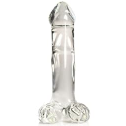 Pleasure Crystals 7.1 in Glass Dildo W/ Balls, image 1