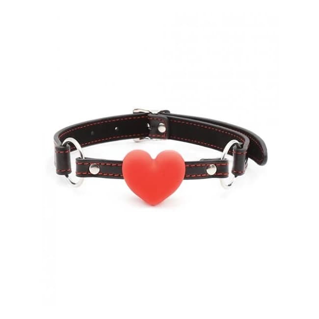 Plesur Heart Ball Gag W/red Hearts - Black - Image 1