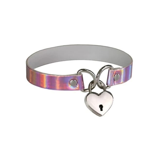 Plesur Heart Lock Collar - Holographic Pink - Image 1