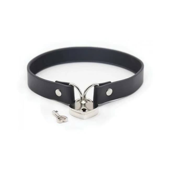Plesur Pvc Collar W/heart Lock - Black - Image 1
