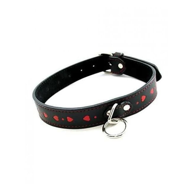 Plesur Pvc Collar W/hearts - Black/red - Image 1
