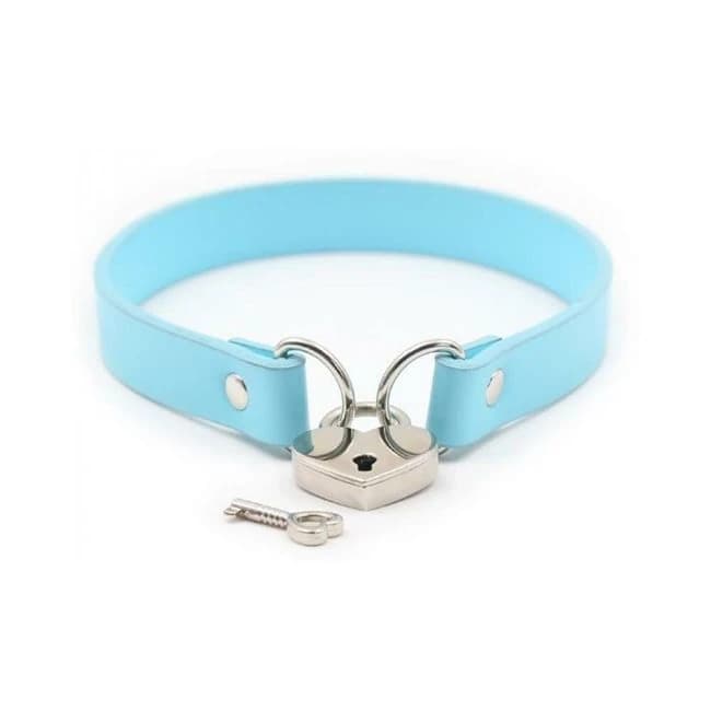 Ple'sur Pvc Collar with Heart Lock & Key Aqua - Image 1