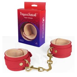 Plush Lined Red Pu Wrist Cuffs, image 3