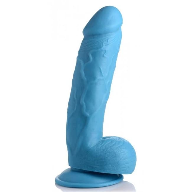 POP 8.25IN DILDO W/ BALLS BLUE  - Image 1