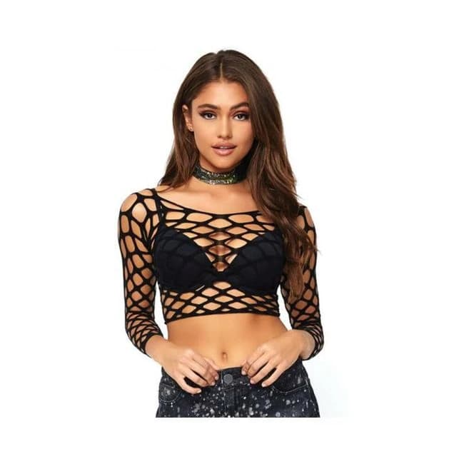 Pothole Net Long Sleeve Crop Top Os Blk - Image 1