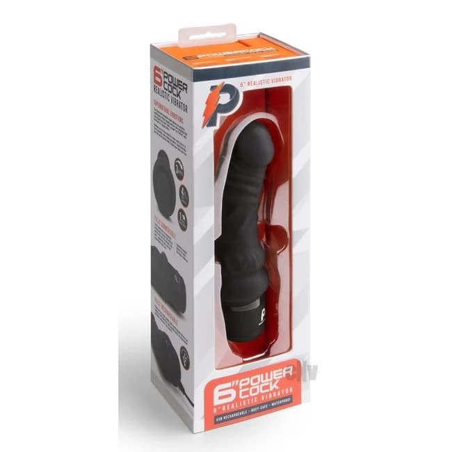 Powercocks 6 Realistic Vibrator - Black - Image 1