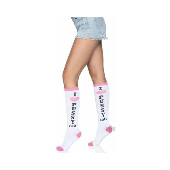 Pussycat Knee Highs Os White/pink - Image 1