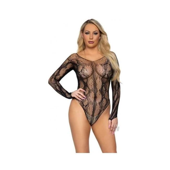 Python Net Long Sleeve Bodysuit Os Blk - Image 1