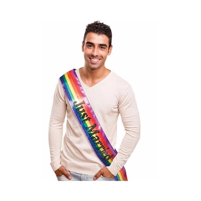Rainbow Just Married Sash - Image 1