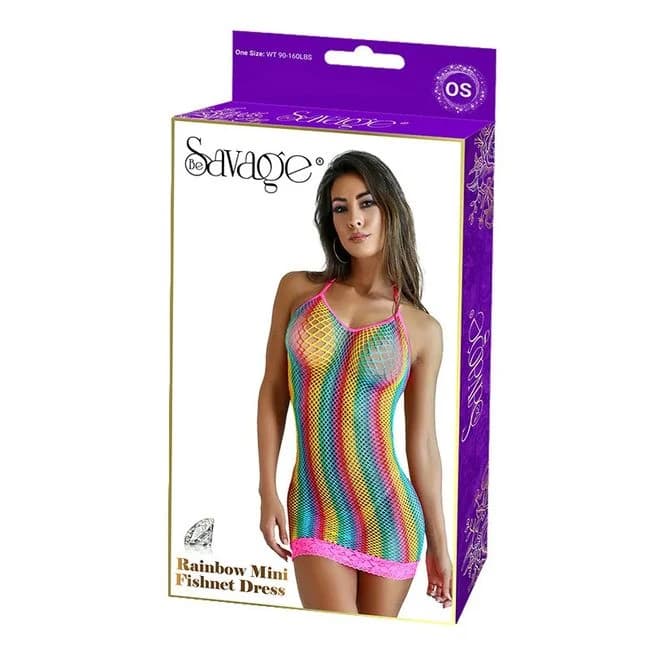 Rainbow Mini Fishnet Dress - Image 1