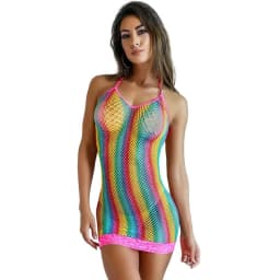 Rainbow Mini Fishnet Dress, image 3