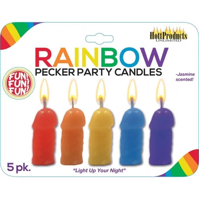 Rainbow Pecker Party Candles 5pk - Image 2