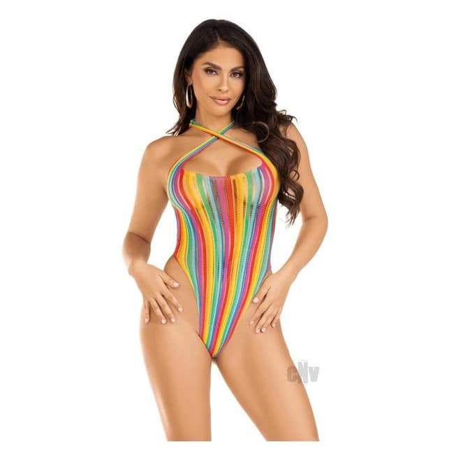 Rainbow Stripe Cros Halter Suit Os - Image 1