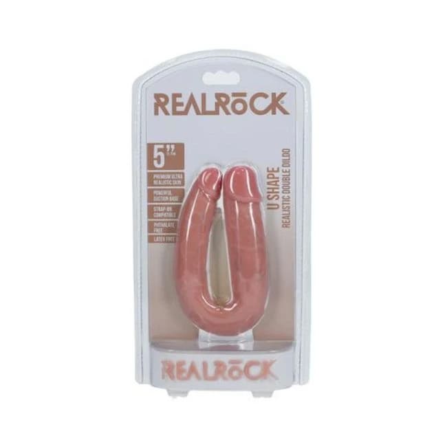 Realrock 5 In. U-shaped Double Dildo Beige - Image 1