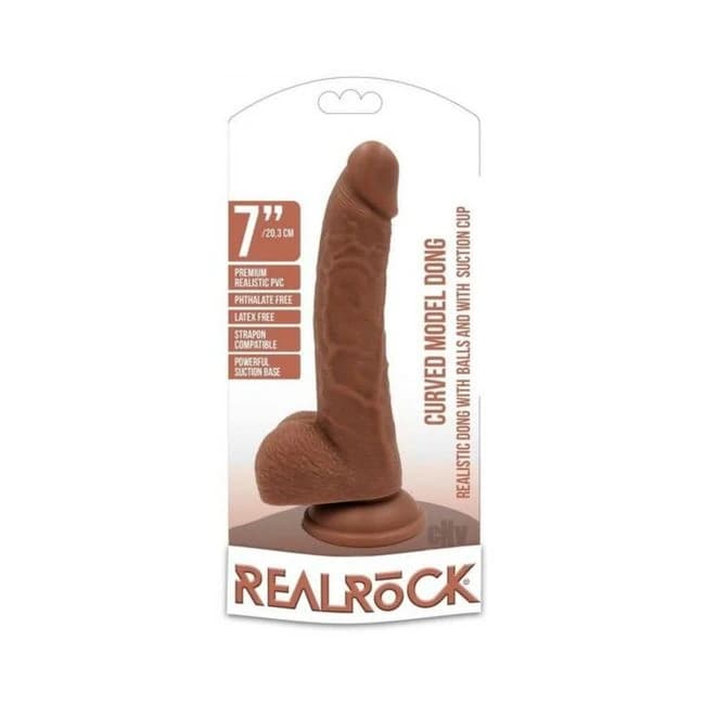 Realrock Curved Dildo W/balls 7 Tan - Image 1
