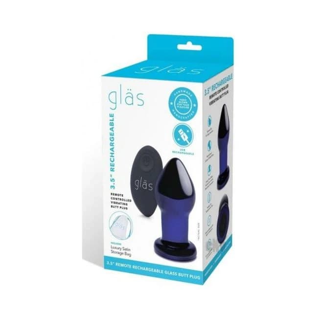 Recharge Remote Vibe Butt Plug 3.5 Blue - Image 1