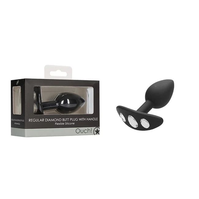 Regular Diamond Butt Plug W/ Handle Black - Image 1