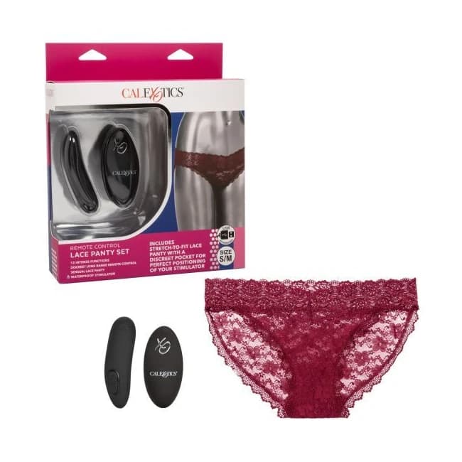 REMOTE CONTROL LACE PANTY SET S/M BURGUNDY  - Image 1