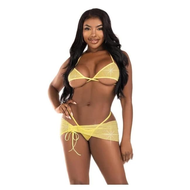 Rhines Mesh Bra Gstring Sarong Md/lg Ylw - Image 1