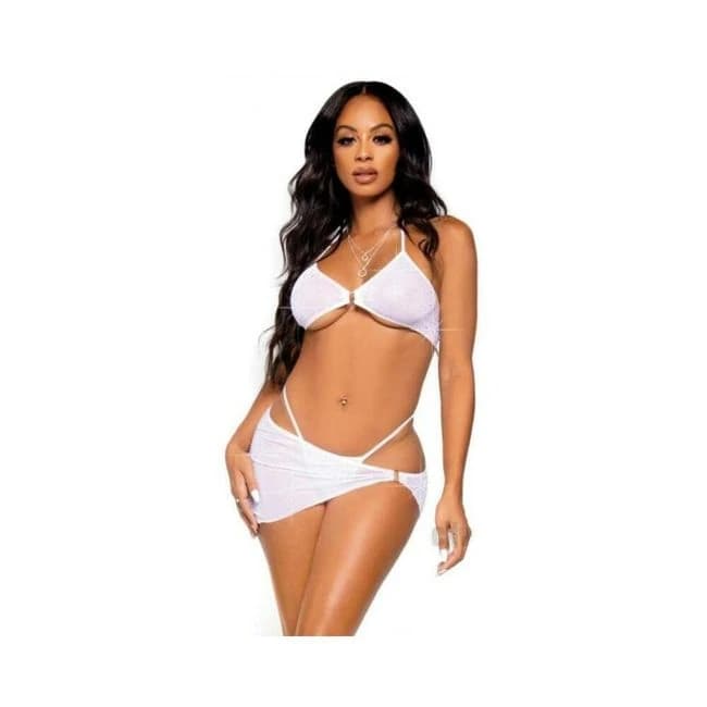Rhinestone Bra Gstring Sarong 3pc Md Wht - Image 1