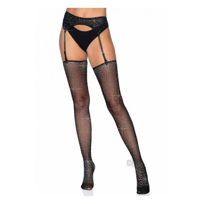 Rhinestone Garter/stocking 2pc Os Black - Image 1