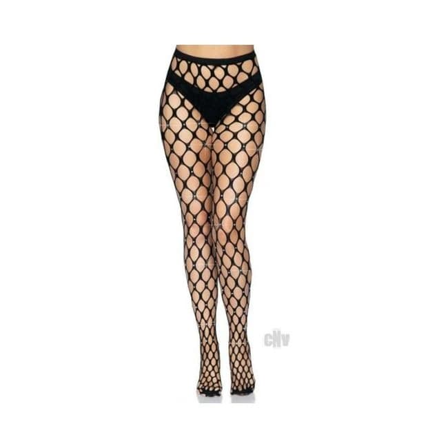Rhinestone Jumbo Pothole Tights Os Black - Image 1