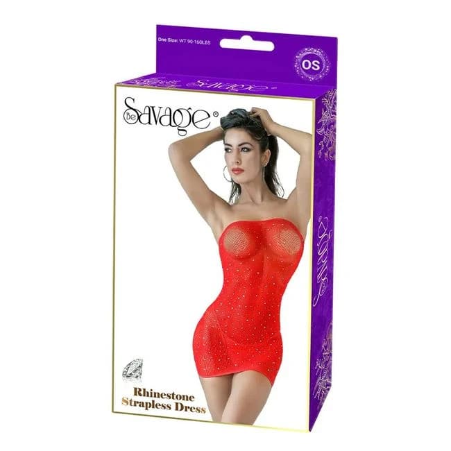 Rhinestone Strapless Dress Red - Image 1