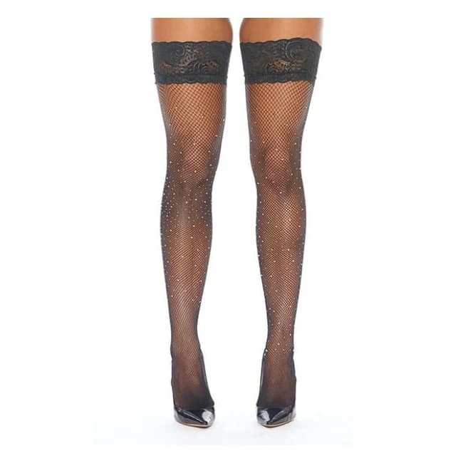 Rhinestone Thigh High W/silicone Black O/s - Image 1