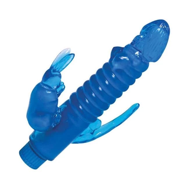 Ribbed Bunny Vibrator with Anal Tickler (blue) - Image 1