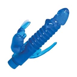 Ribbed Bunny Vibrator with Anal Tickler (Blue), image 1