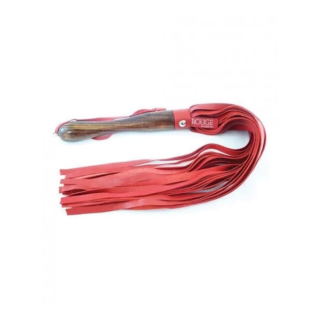Rouge Leather Flogger W/wooden Handle - Red - Image 1