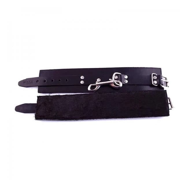Rouge Leather Fur Lined Ankle Cuffs Black - Image 1